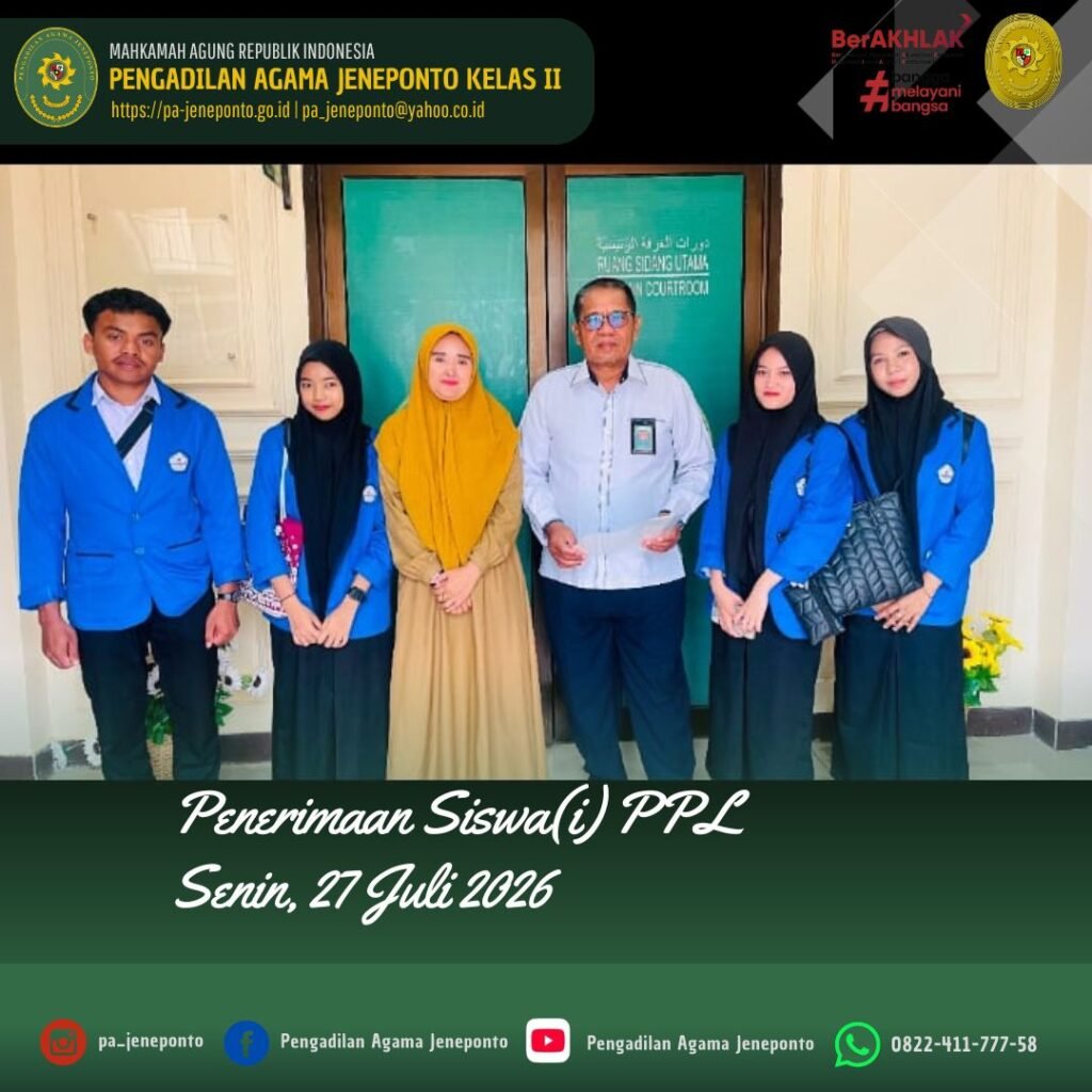 TIMBA ILMU DI DUNIA KERJA! PA JENEPONTO RESMI TERIMA SISWA PPL SMK NEGERI 1 JENEPONTO
